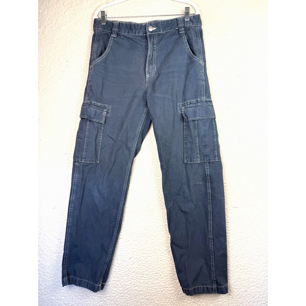Zara Cargo Jeans Mens 32x32 Blue Cotton Relaxed Fit Cuffed Pockets Gorpcore